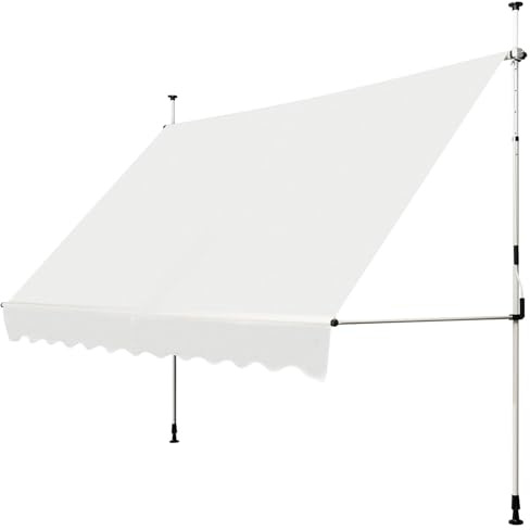 Fantas klämmarkis 300 cm bred med handvev, justerbar höjd balkongmarkis utan borrning, UV-beständig, vattenavvisande, solmarkis (beige)