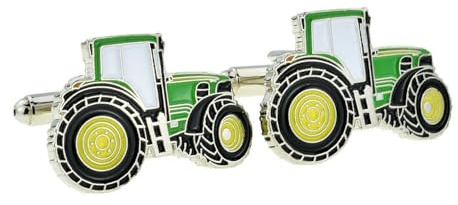 Gemelos de metal con diseño de tractor verde, diseño de vehículo agrícola, caja de regalo incluida, talla única, Metal metal Esmaltado, No es una piedra preciosa