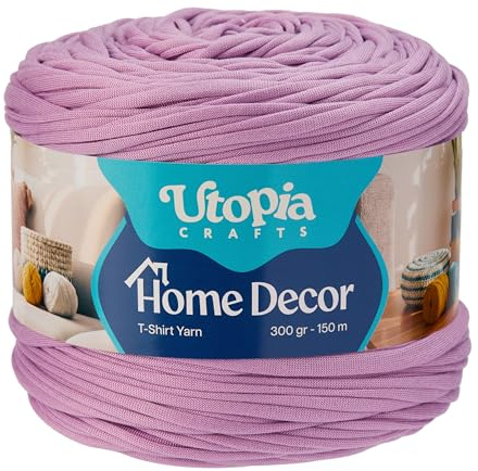 Utopia Crafts Home Decor T-Shirt Yarn for Crocheting, 300g Thick Soft Elastic Ribbon Yarn for Crochet Baskets Bags Rugs, Textile Fabric Yarn for Beginners, Home Decor, 5-7mm Hook (Lavender Purple)