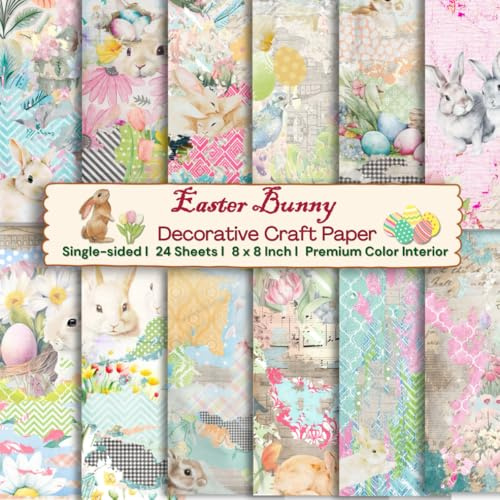 24 Sheet of Easter Bunny Creative Craft Paper: Colorful Floral Decorative Sheets for DIY Crafts, Journaling, Albums, Invitations, Gift-wrapping: ... Interior, Singled-sided, 12 Designs, 8 x 8