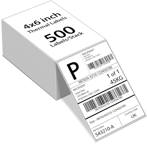 eCompostable Direct Thermal Printer 4X6 Labels 100mm x 150mm White Fanfold Permanent Adhesive Shipping Labels Compatible with Etsy, Shopify, Ebay, Amazon, Royal Mail, FedEx 500 Labels