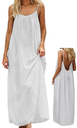 makabaky Robe Cami Dos Nu avec Bretelles Spaghetti-Maxi Robe d'Été Confortable pour Plage, Vacances & Lounge-Robe Longue Légère pour Femme