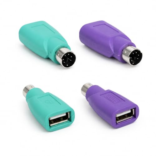 Adaptador USB a PS/2, juego de 4 unidades para adaptador de teclado y ratón, PS2, adaptador USB a PS2, adaptador de ratón Plug & Play Mini DIN 6 para PC retro, verde/morado, adaptador de conexión