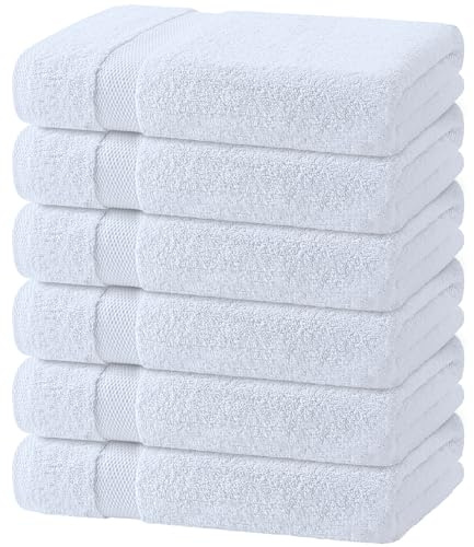 Wealuxe White Bath Towels 24x50 Inch, 6 Pack - Extra Absorbent Cotton Towel Set for Bathroom