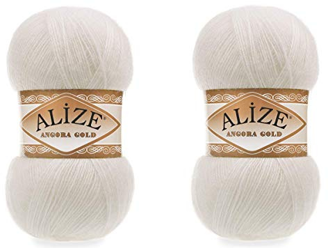 20% Wool 80% Acrylic Soft Yarn Alize Angora Gold Thread Crochet Lot of 2skn 200gr 1204yds Lace Hand Knitting Turkish Yarn (450 Pearl)
