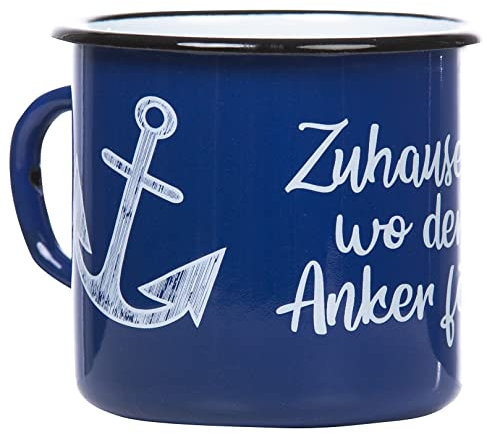 MUGSY I Tasse en émail Zuhause ist wo der Anker fällt I maritime blaue Tasse cadeau pour les marins I Incassable I 330 ml