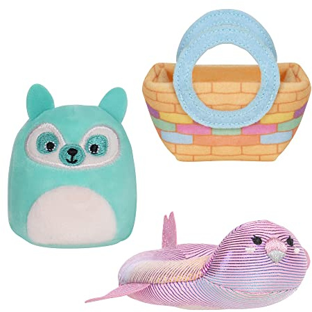 Squishville by Original Squishmallows Pool Party Accessory Set - 2-Inch Lance the Teal Lemur Plush, Inflatable Pool Tube and Woven Bag Accessories - Toys for Kids