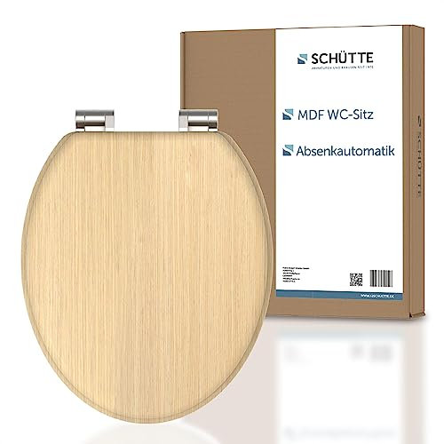 SCHÜTTE Tavoletta WC chiusura ammortizzata legno | Copriwater universali globo | Coperchio Water MDF | Sedile WC Universale | Asse Water | Fino a 250 kg | NATURAL WOOD
