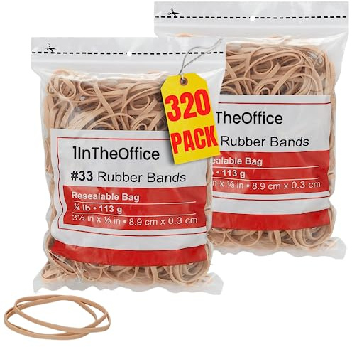 1InTheOffice Size 33 Rubber Bands, Elastics Rubber Bands, #33 Rubber Bands, 1/4 lb. Bag, 160 Bands/Pack, 2 Pack
