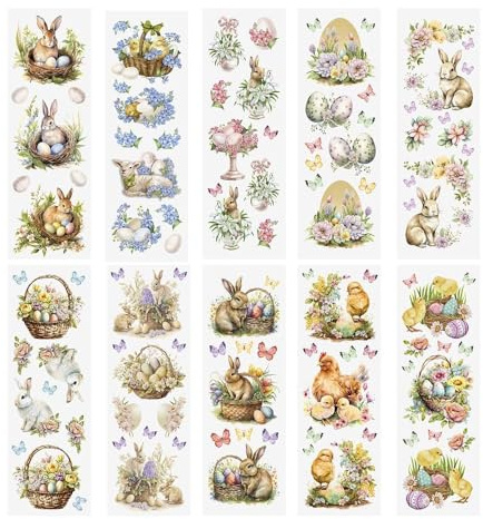 Ideen mit Herz Premium-Transfers | Rub on Sticker | Rubbel-Sticker | 10 cm x 30 cm | 10 Bogen | inkl. Tuch (Ostern, farbig)