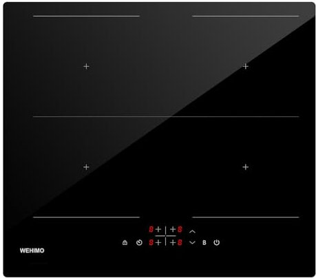 Plaque à Induction 4 Foyers Encastrable - WEHIMO Plaque de Cuisson Electrique 6800W - 9 Niveaux de Puissance - Fonction Booster - Minuterie - Verrouillage Enfant - 60cm