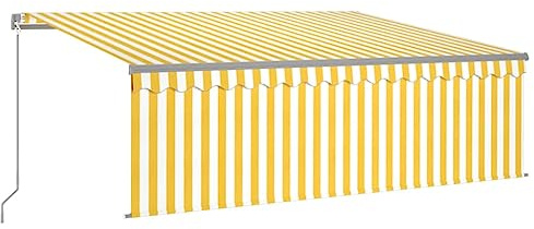 Toldo para balcón, jardín, terraza, toldo con brazo articulado, retráctil con persiana, 4 x 3 m, amarillo y blanco, para terraza