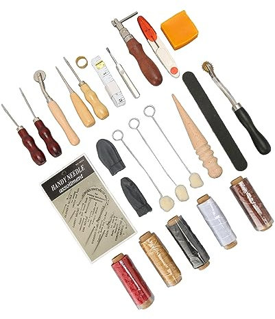 Kit de Couture du Cuir, 31 Pièces, avec Aiguilles à Fil ciré, Roue de Traçage, dé à Coudre, Outils de Travail du Cuir
