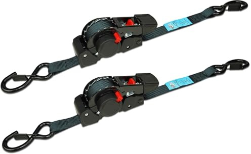 ENJ 2-Pack Automatik Spanngurt (2.5 cm x 3.5 m),Retractable Ratchet Strap,Ratschenbindegurt für Motorräder, Boote, Atvs, Utvs. W.L.L:317 kg/B.S:952 kg