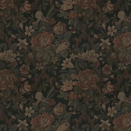 Dimoon Vintage Peel and Stick Wallpaper Dark Green Floral Wall Paper 16.1x78.7 Retro Victorian Moody Wallpaper Renter Friendly Dark Floral Gothic Contact Paper for Bedroom Shelf Liner Vinyl Roll