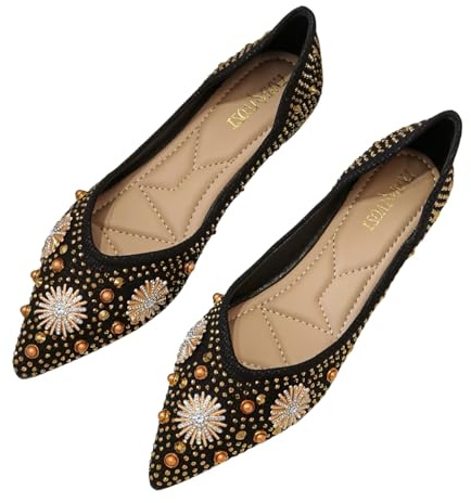 FQLGJMY Mujeres Punteado Strass Ballet Zapatos Planos Brillo Flores Arco Boda Fiesta Comodidad tacón bajo Elegante Vestido Pisos