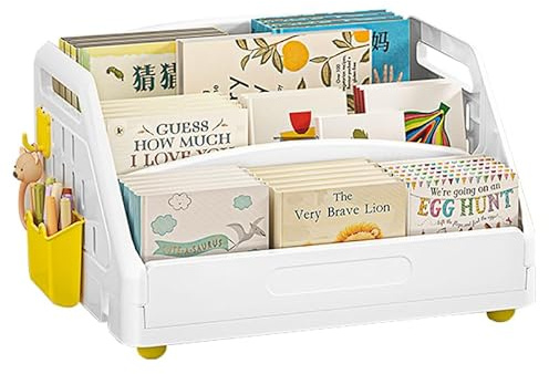 NUODWELL Kids Bookshelf, 3 Tier Children Bookcase, Montessori Bookshelf, Toddler Book and Toy Organizer Cabinet Book Display, for Playroom, Bedroom, Nursery, Classroom (White)