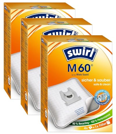 12 Original Swirl M60 Staubsaugerbeutel kompatibel mit Staubsauger Miele Guard L1, M1, S1, TU, CO, S8380