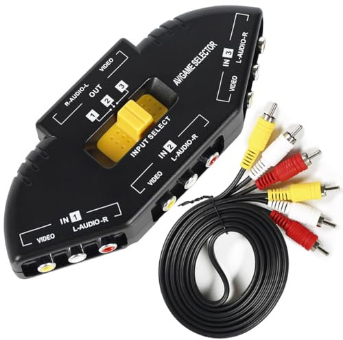 LEAGY RCA Splitter with 3-Way Audio, Video RCA Switch Box + RCA Cable for Connecting 3 RCA Output Devices to Your TV Black