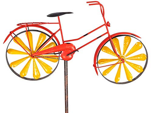 CIM GIROUETTE Metallique - Bicycle Bright Red – résiste aux intempéries – Effet Antique – Roues: Ø18cm, Motif: 51x32cm, Hauteur Totale: 160cm – Très Belle décoration de Jardin