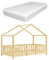 [en.casa] Kinderbett Treviolo mit Matratze 70x140cm Hausbett Holzbett für Kinder mit Rausfallschutz Bettgestell mit Lattenrost Spielbett Kiefernholz Holz Natur