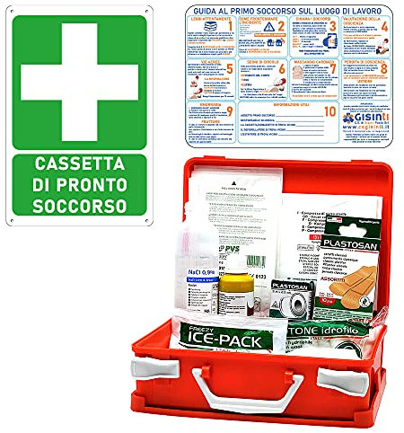 Gisinti Kit Cassetta Pronto Soccorso All.2 per Aziende Sotto 3 Lavoratori Gruppo C + Cartello PVC 30x20 Cassetta Colore Arancio