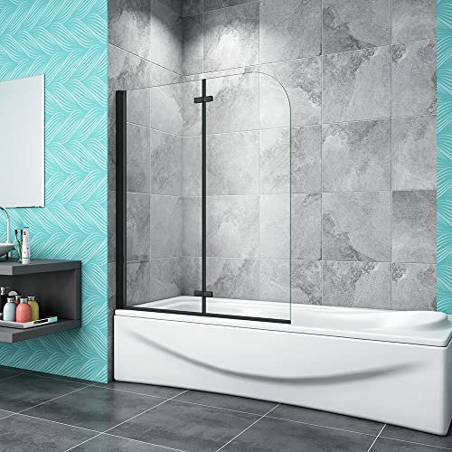 Acezanble 1200x1400mm Matt Black Aluminum Hinge 2 Folding Bath Shower Screen Door Panel