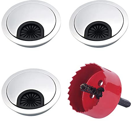 KLYNGTSK 3PCS Desk Cable Grommet 60mm Zinc Alloy Desk Grommet with Metal Hole Saw Round Computer Grommets Desks Wire Hole Cover Wire Organizer Desks Plug Hole Cover for Home Office Table Surface