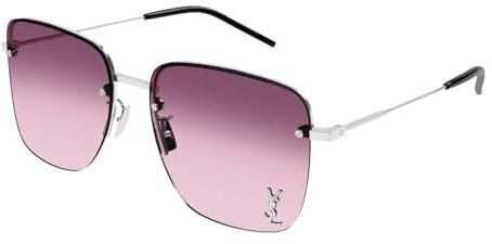 Yves Saint Laurent Womens SL 312 M Sunglasses, Silver-Silver-RED, 58