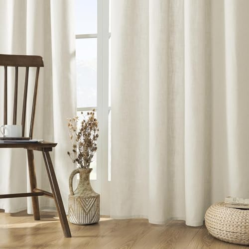 Joydeco Linen Curtains 96 inch Length 2 Panel Set, Light Filtering Curtain for Living Room Bedroom, 52 inch Wide Drapes with Rod Pocket Back Tab (96 Lx52 W, Ivory on Linen)