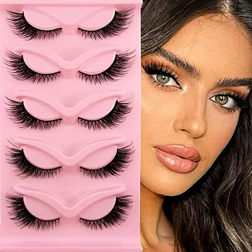 3D Faux Cils Oeil de Chat, Cat-Eye Naturel Extensions de Cils Artificielles, Fox Eye Faux Cils Naturels, 5 Paires Réutilisables Faux Cils Menthe Légers Faits Main