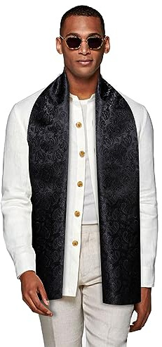 YOHOWA Black Scarf for Men Paisley Silk Lightweight Feeling Soft Scarves Neckerchief Wraps Fashion Gift