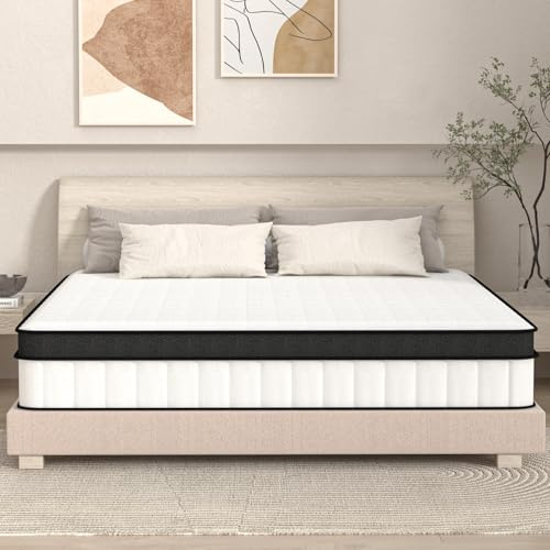Frideko 10.6 Inch King Size Mattresses, Pocket Sprung Mattress, 5FT Hybrid Mattress with Pressure Relieving Memory Foam, Medium Firm, The Elegant Collection (150x200x27cm)