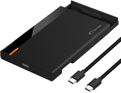FANTEC PL-25U31 USB3.2 Gen2 SSD/Festplattengehäuse für 1x SATA 2,5 Zoll SATA SSD/HDD (max. 9,5mm Bauhöhe), Transferraten bis 10Gbit/s (SUPERSPEED+), USB-C, kein Werkzeug notwendig, Kunststoff, schwarz