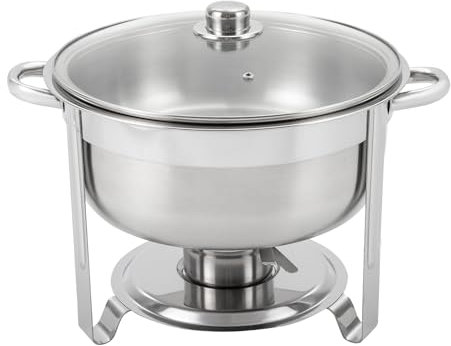 soudesileim 8.5L Chafing Dish Redondo, 42 cm Acero Inoxidable, Calientaplatos, Tapa Se Puede Colgar Para Catering Buffet y Fiesta