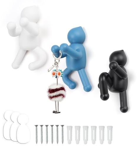 LERANXIN Percha Pared, 3 Piezas Colgador Decorativo, Perchero Entrada Recibidor para Chaquetas, Bolsos y Llaves, Negro, Blanco, Azul