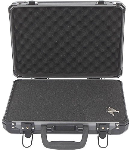 TOOLCRAFT Universal Werkzeugkoffer I Aluminium Werkzeugkoffer I Werkzeugaufbewahrung I Werkzeugkoffer leer I Werkzeugkoffer ohne Inhalt I Farbe: Schwarz I Zuschneidbare Schaumstoffeinlage