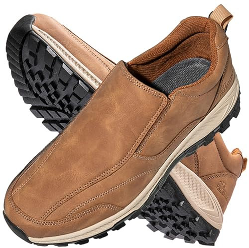 Aocase Scarpe Uomo Pianta Larga in Pelle Impermeabile Scarpe da Running Corsa Uomo Casual Trekking Basket Sport Outdoor Fitness Sportive Palestra Platform Sneakers,Light Brown,45/275mm