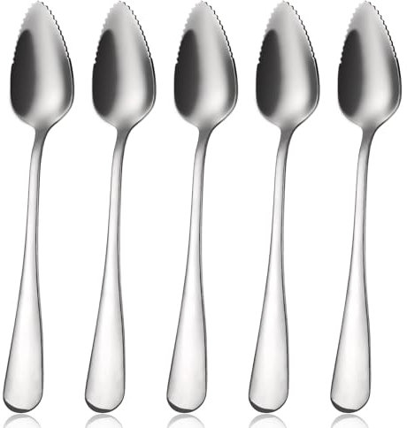 5 Pcs Grapefruit Spoons Stainless Steel Spoons with Serrated Edge 6 Inches Silver Utensil Set Kitchen Flatware Tool for Fruit Salads Dessert Kiwi Apple Citrus Lemon Melon Lime Pitaya