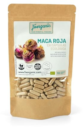 FOORGANIC Maca Roja en Cápsulas Ecológica Foorganic 150 cápsulas Superalimento Natural Sin Aditivos | Originaria de Perú | Vegano Energía y Vitalidad
