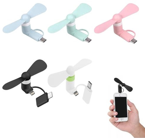 Rakiuty Mini Ventilateur,Petit Ventilateur,2 En 1 Ventilateur Silencieux pour Téléphone i-Phone/Type C-Téléphones,5 Pièces