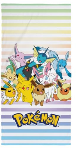 Halantex POKEMON PIKACHU och PERSONAGER - Strandhandduk Beach Badhandduk - 100 % bomull - Storlek 70 x 140 cm - POK-1048T