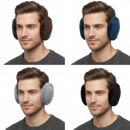LLOUSSAK 4Pcs Ear Muffs for Winter, Soft Earmuffs for Women Men, Cold Weather Fleece Earr Warmers Cover, Adjustable Ear Muffs for Outdoor Activities(4 Colors)