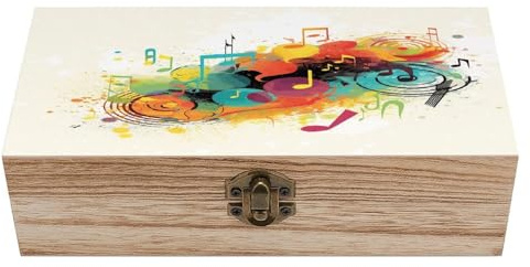 Anceky Caja de madera con temática musical abstracta, joyero decorativo con tapa abatible, caja decorativa de madera para guardar manualidades y fotos.
