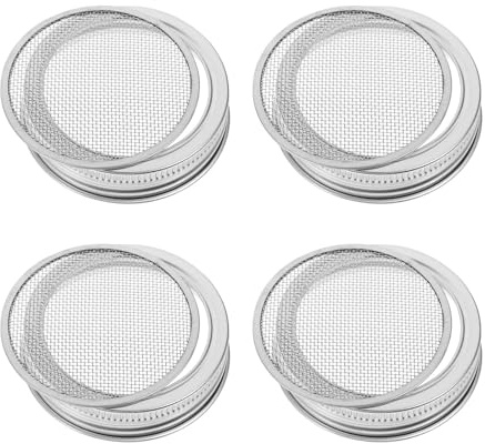 TOKIDNY 4pcs 304 Stainless Steel Sprouting Jar Lids 70mm Mesh Screen Covers for Wide Mouth Mason Jars, Bean Sprouter Drain Strainer Caps for Indoor Seed Growing and Kitchen Gardening