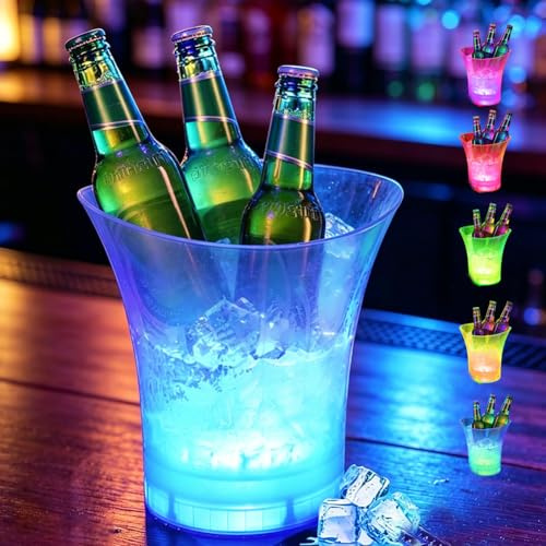 Secchiello per ghiaccio a LED da 5 l, per spumante, con altoparlante Bluetooth, refrigeratore per bottiglie con cambio di colore, contenitore per bevande, champagne, vino, birra, per feste, bar, club
