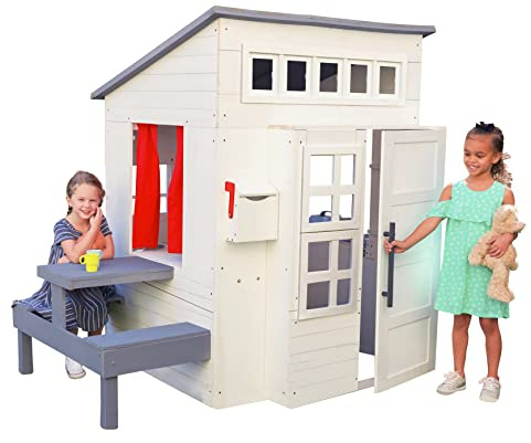 KidKraft Wooden Playhouse – Outdoor Garden Playhouse for Children, Kids Playhouse with Picnic Table & Accessories, Large 158cm Tall