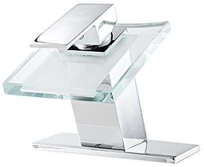 Chrome Bathroom Faucet Waterfall Glass Spout Single Handle Bathroom Sink Faucet One Hole Lavatory Basin Sink Mixer Tap Modern Deck Mount Plumbing Fixtures Unique Designer