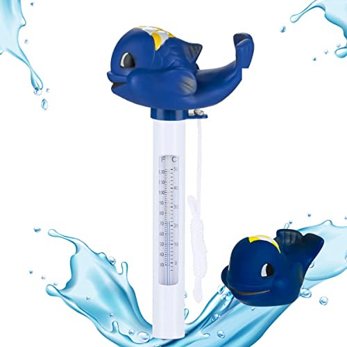 Thermometre Piscine, 1 Thermomètre Flottante thème BALEINE avec ficelle – Résistent aux chocs et à l’eau -Pour piscine intérieure et extérieure, spa, basin (Baleine)