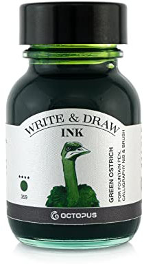Octopus Write and Draw 359 Green Ostrich Waterproof Ink for Writing and Drawing, Non-fading Ink for Fountain Pen, Green, 50 ml